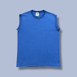 Vintage Blank Shirt Tank Top Sleeveless Tee Faded Blue 90s Cotton Mens Medium